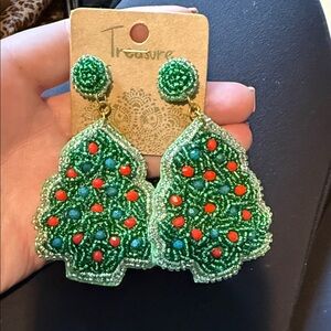 Green and Red Beaded Earrings